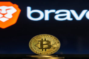 Brave logo over the bitcoin