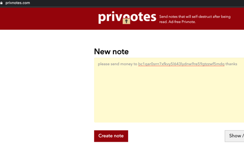jak działa phishingowa wersja privnote.com - privnotes.com - oryginalna wiadomość