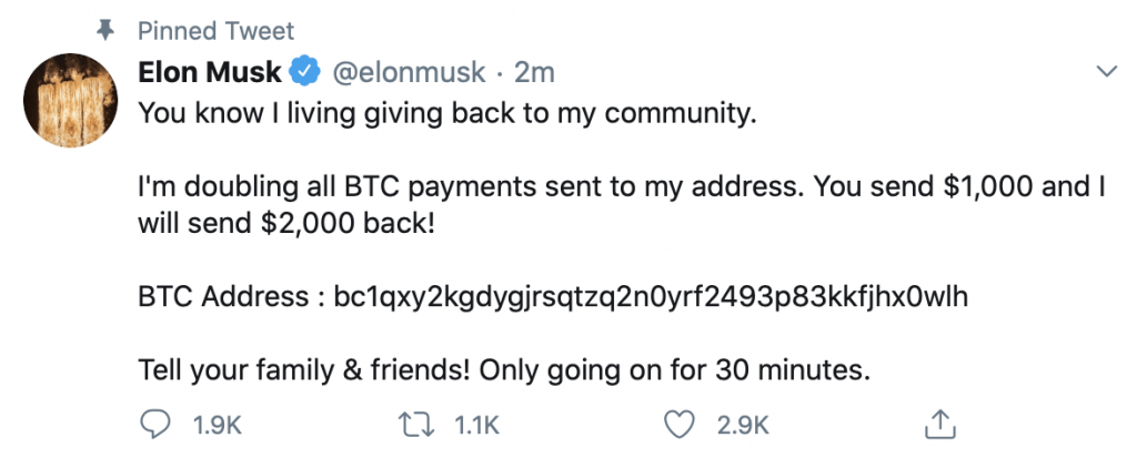 Elon Musk - scam - Twitter hacked