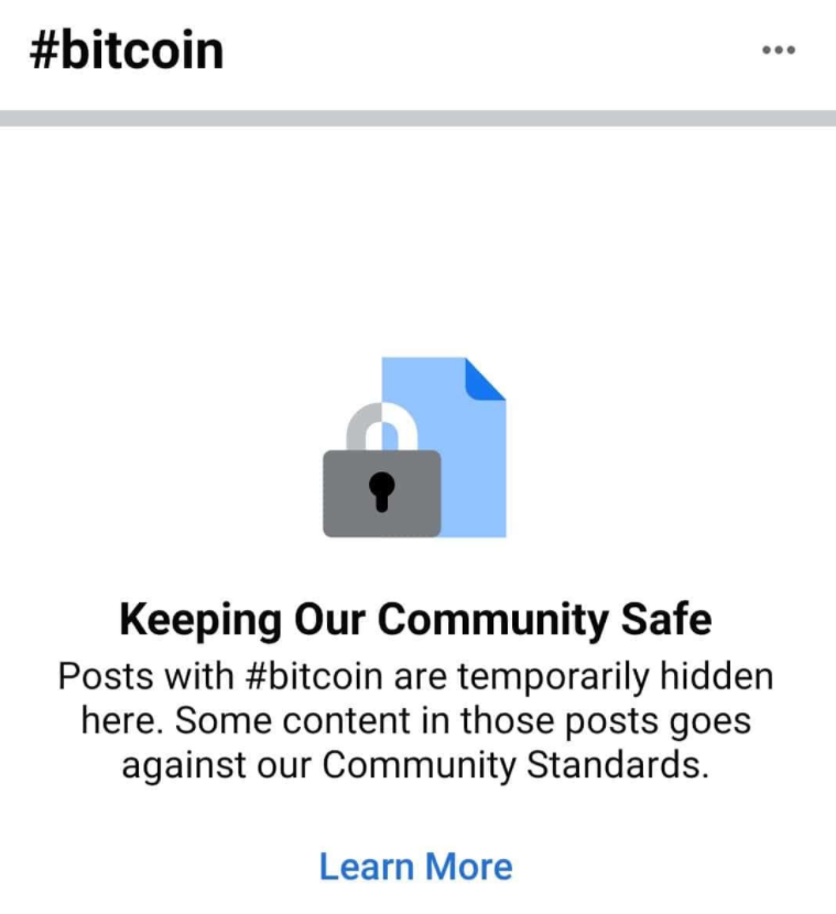 cenzura hasztaga bitcoin na facebooku