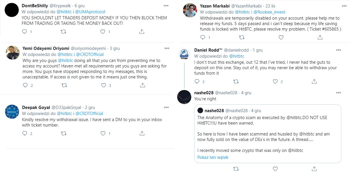 problemy z wypłaceniem środków na hitBTC