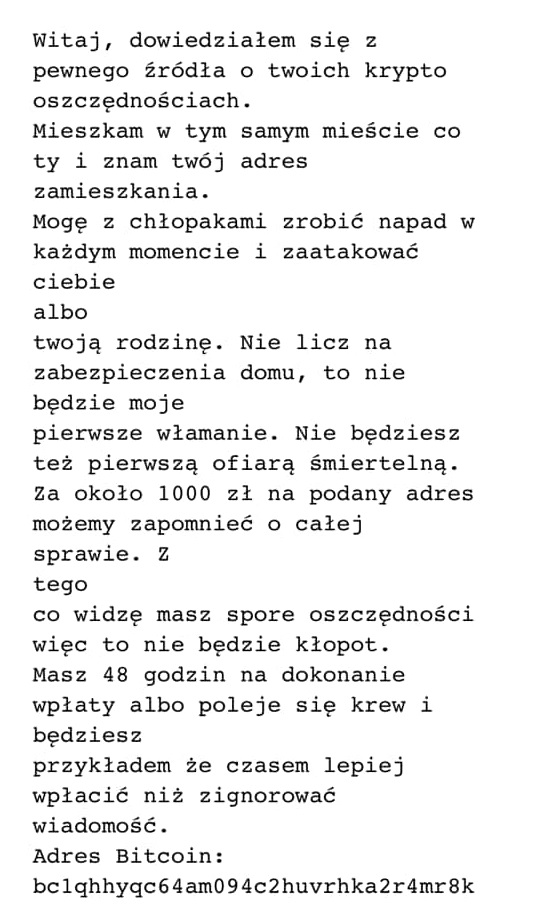 Atak phishingowy na polskiego użytkownika Ledgera