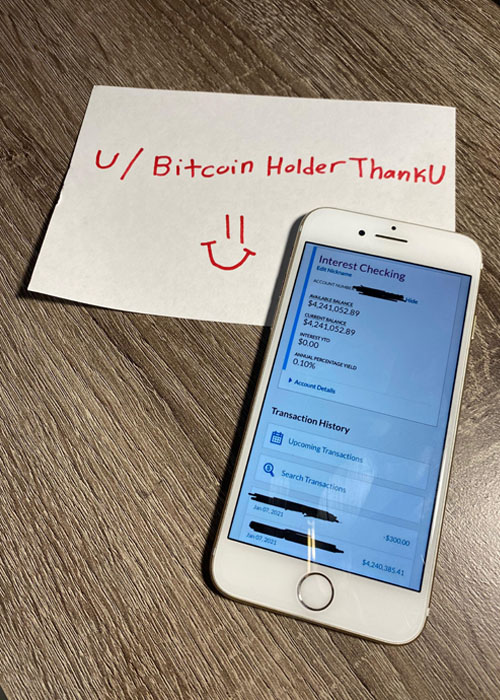 Dowód sprzedaży 127 BTC przez redditora BitcoinHolderThankU