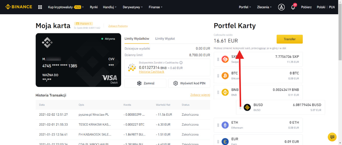 wybór kryptowaluty do płacenia kartą binance