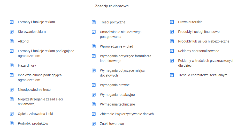 zasady reklamowe google