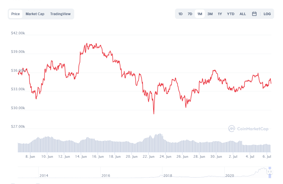 wykres bitcoina z ostatniego miesiąca