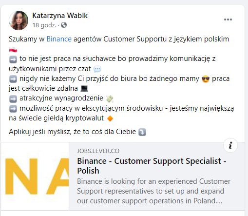 Binance wprowadzi obsługę klienta w języku polskim