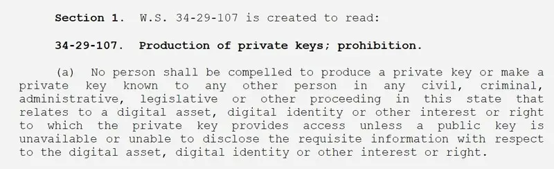 wyoming zakazuje zmuszania do ujawniania kluczy prywatnych