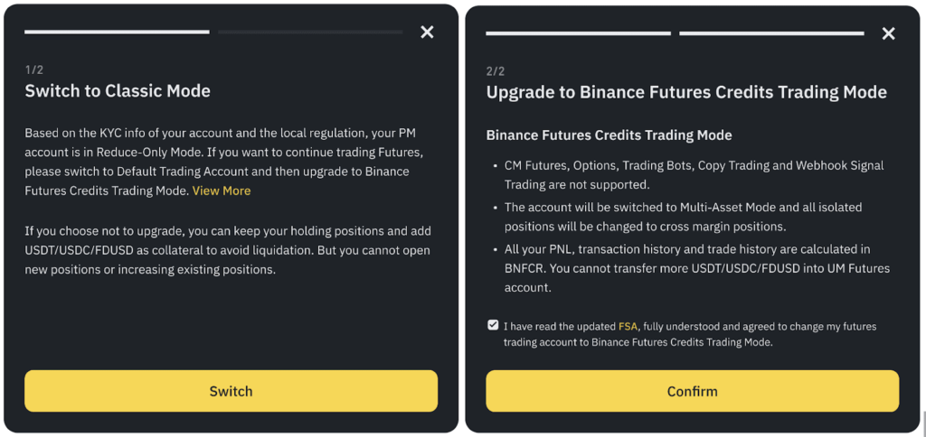 futures - przełączenie do trybu klasycznego