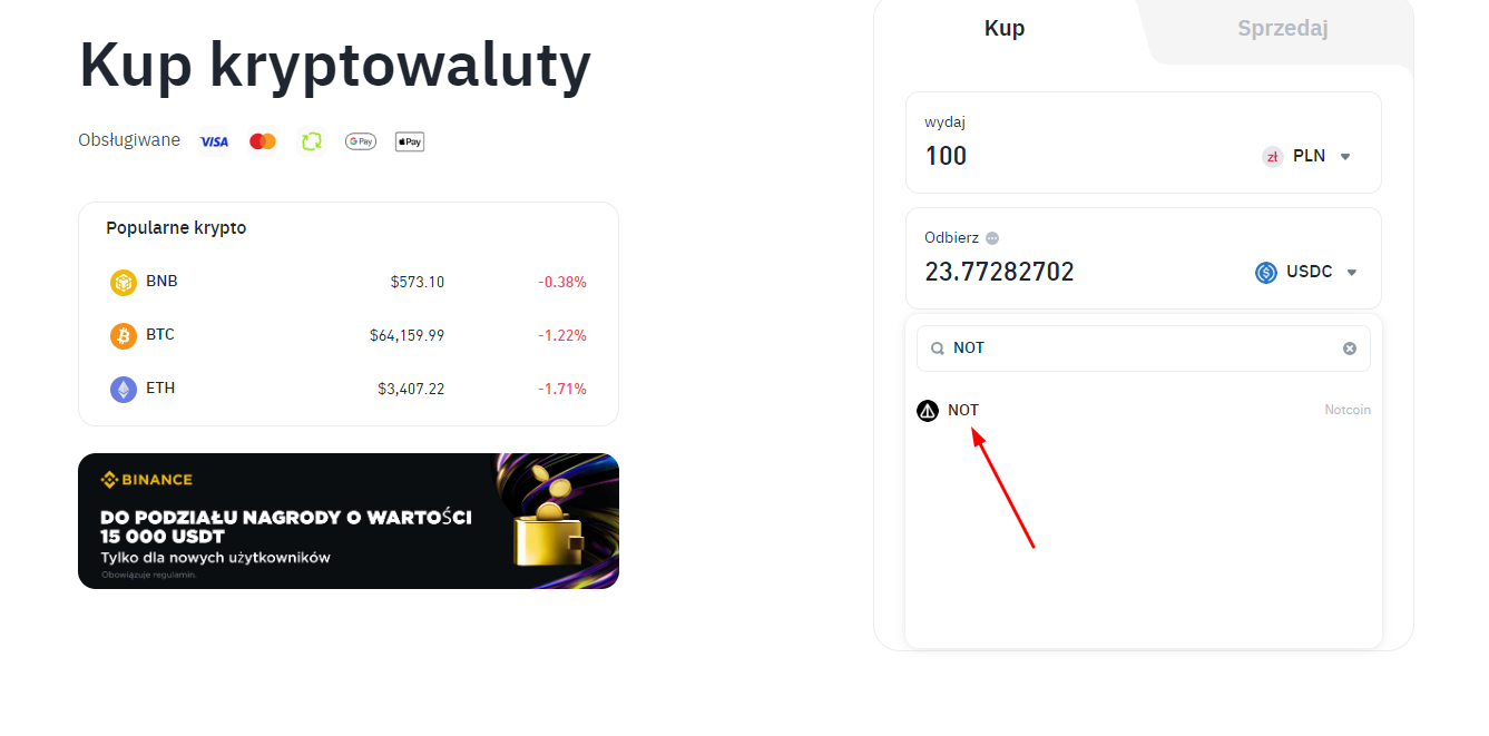 Jak kupić Notcoin na Binance