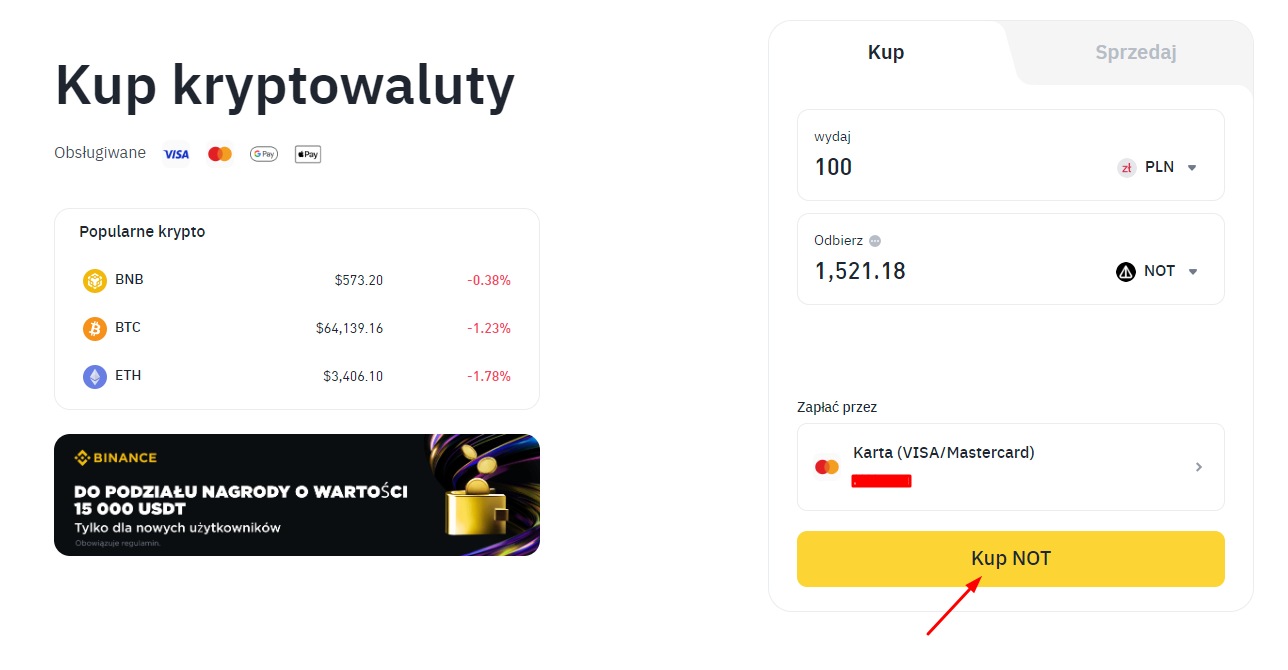 Jak kupić Notcoin na Binance