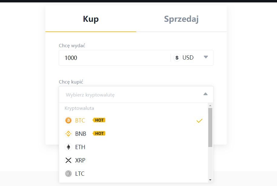 Zakup kryptowalut na Binance