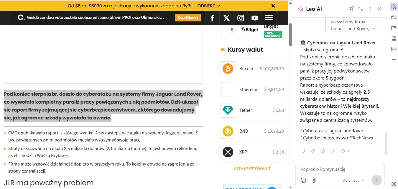 brave leo ai recenzja przegladarka test