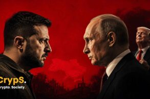Zełenski mierzy wzrokiem Putina, a w tle jest Donald Trump